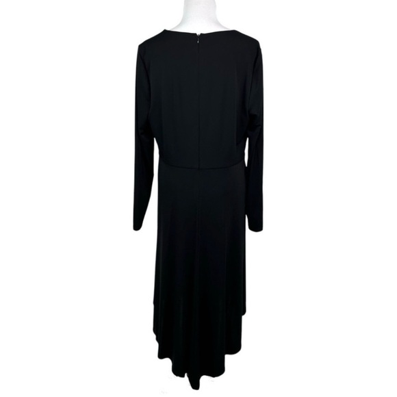 LAUREN RALPH LAUREN Black Twist Front Surplice Midi Dress V-Neck Long Sleeve 12 - Picture 2 of 7